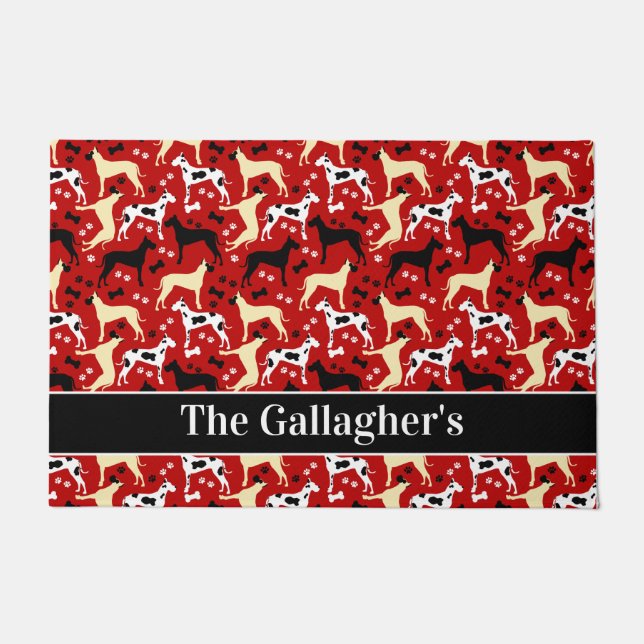 Great Danes Harlequin Fawn Pattern Personalised Do Doormat (Front)