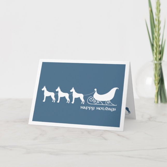 Great Danes Pulling Santa's Sleigh Holiday Card (Front)