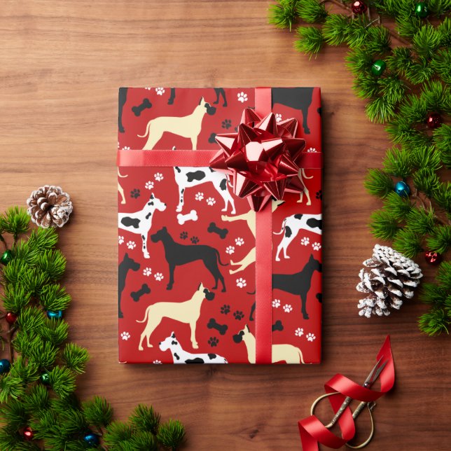 Great Danes Red Pattern Wrapping Paper (Holiday Gift)