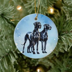 Great Danes Watercolor Ceramic Tree Decoration