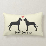 Great Danes Wedding Dogs | Happy Couple Custom Lumbar Cushion<br><div class="desc">Great Dane Silhouettes Facing Each Other with Heart. The text, “Happily Ever After” can be personalised with your own greeting, names or wedding date. Makes a great gift for bridal showers, weddings and milestone anniversaries. A decorative throw pillow for Great Dane lovers. Visit Jenn’s Doodle World for even more unique...</div>
