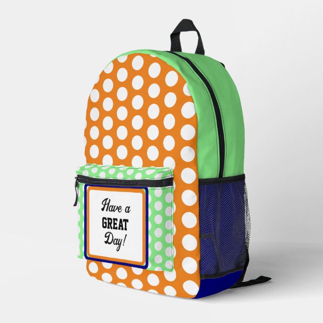 Great Day Polka Dots Orange Green Blue Printed Backpack (Back Corner Right)
