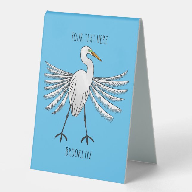 Great egret bird cartoon illustration  (Front)