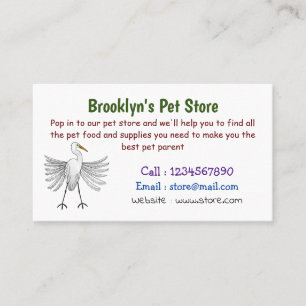 Great egret bird cartoon illustration business card