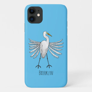 Great egret bird cartoon illustration iPhone 11 case