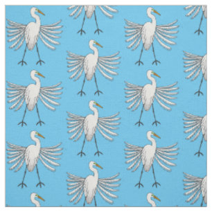 Great egret bird cartoon illustration fabric
