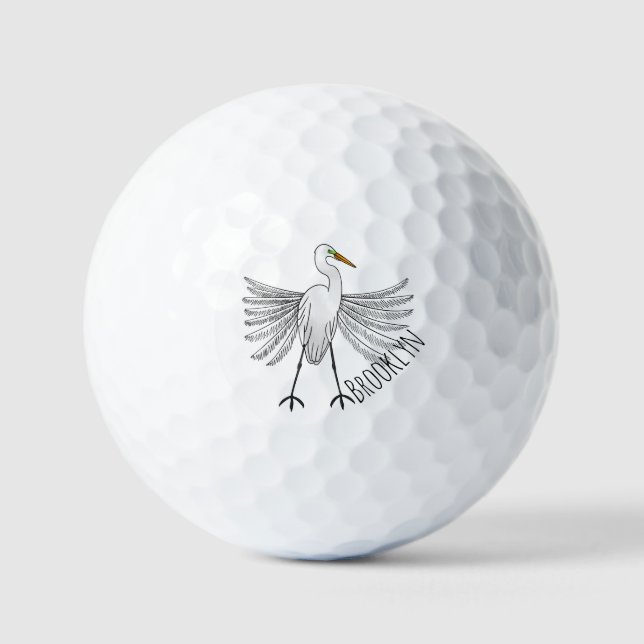 Great egret bird cartoon illustration  golf balls (Front)