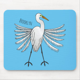 Great egret bird cartoon illustration  mouse mat