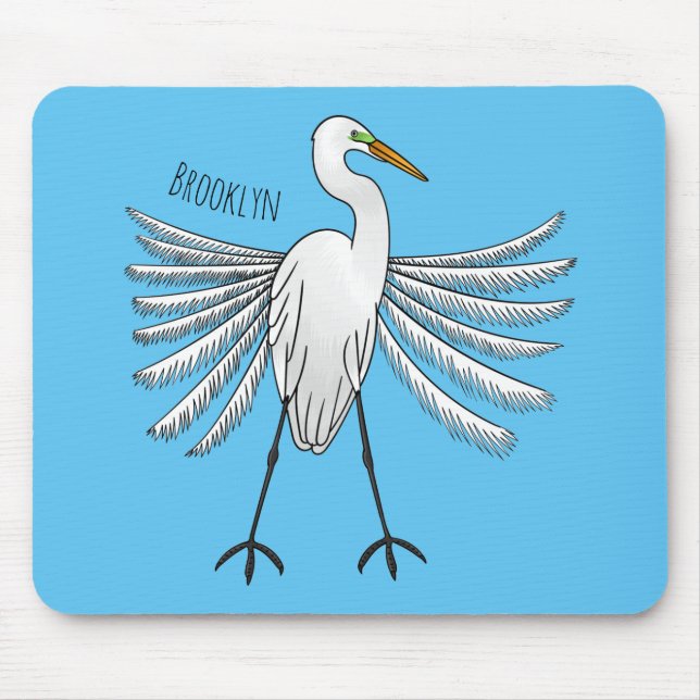 Great egret bird cartoon illustration  mouse mat (Front)
