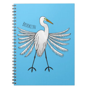 Great egret bird cartoon illustration notebook