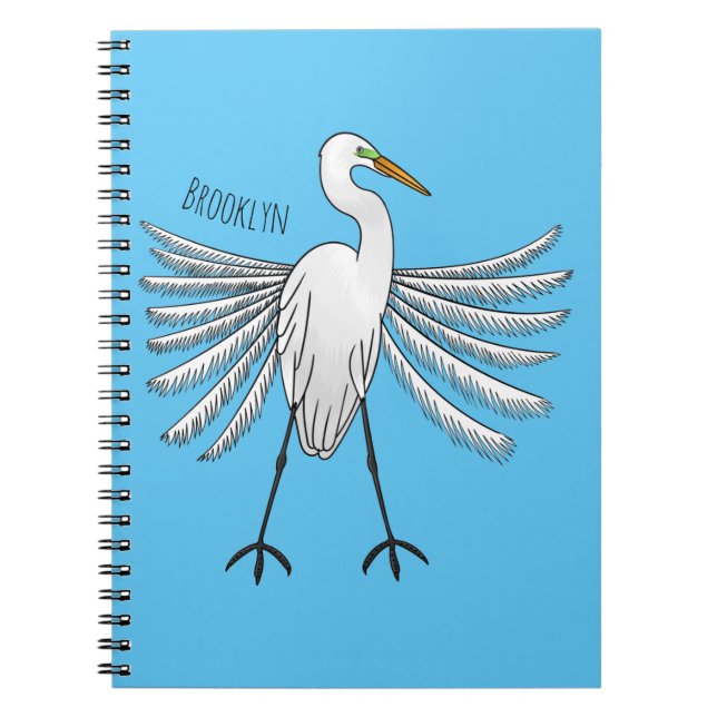 Great egret bird cartoon illustration notebook (Front)
