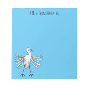 Great egret bird cartoon illustration   notepad
