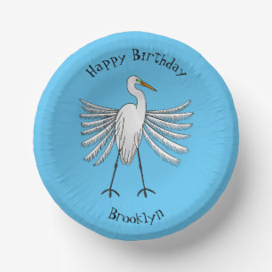 Great egret bird cartoon illustration  paper plate