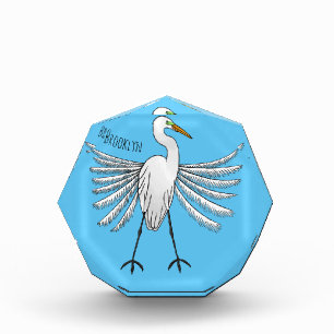 Great egret bird cartoon illustration photo block