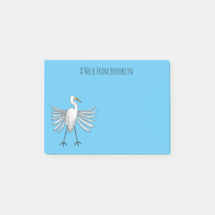 Great egret bird cartoon illustration post-it notes