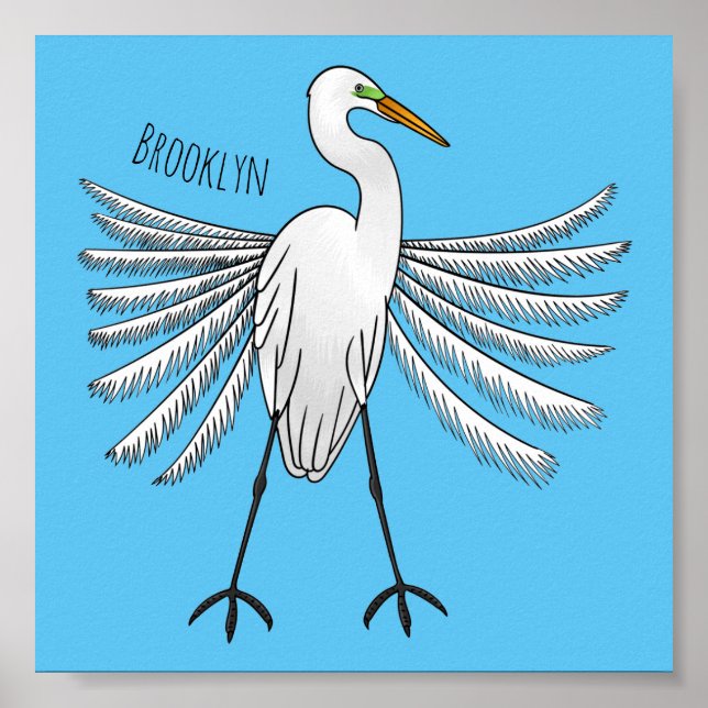 Great egret bird cartoon illustration  poster (Front)
