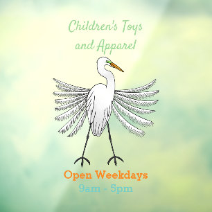 Great egret bird cartoon illustration window cling