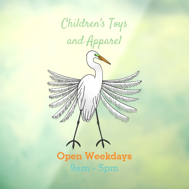 Great egret bird cartoon illustration window cling (Sheet 3)