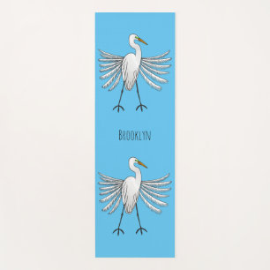 Great egret bird cartoon illustration yoga mat