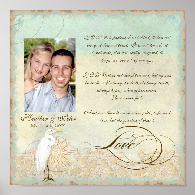 Great Egret Coastal Beach - Wedding Personalised Poster (Front)