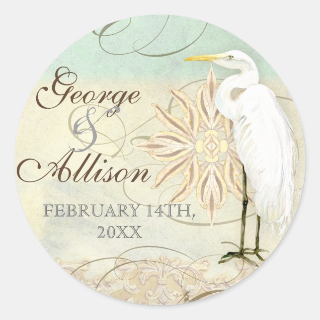 Great Egret Coastal Beach - Wedding Sticker Seal (Front)