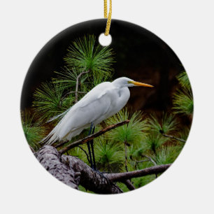 "Great Egret in Flight" Ceramic Tree Decoration
