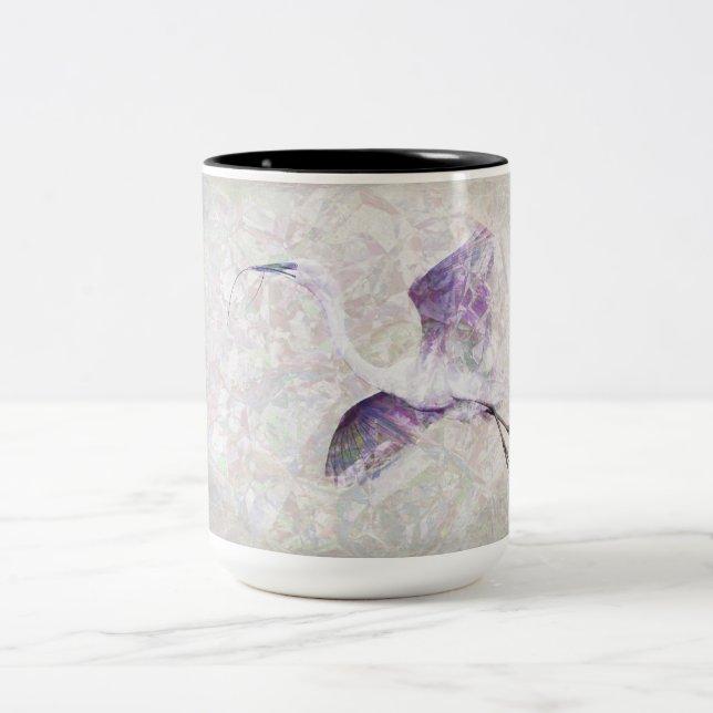 Great Egret in Flight Two-Tone Coffee Mug (Center)