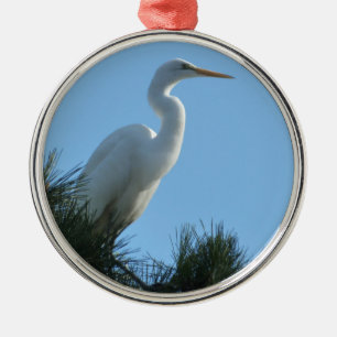 Great Egret in Sunny Florida Metal Tree Decoration