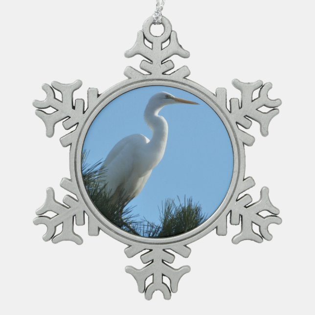 Great Egret in Sunny Florida Snowflake Pewter Christmas Ornament (Front)