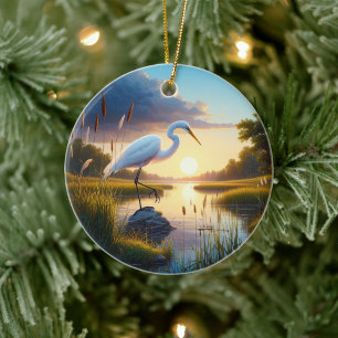 Great Egret Keepsake Ceramic Tree Decoration