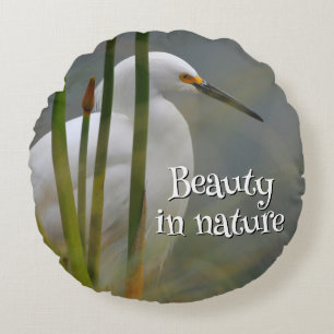 Great Egret Round Cushion