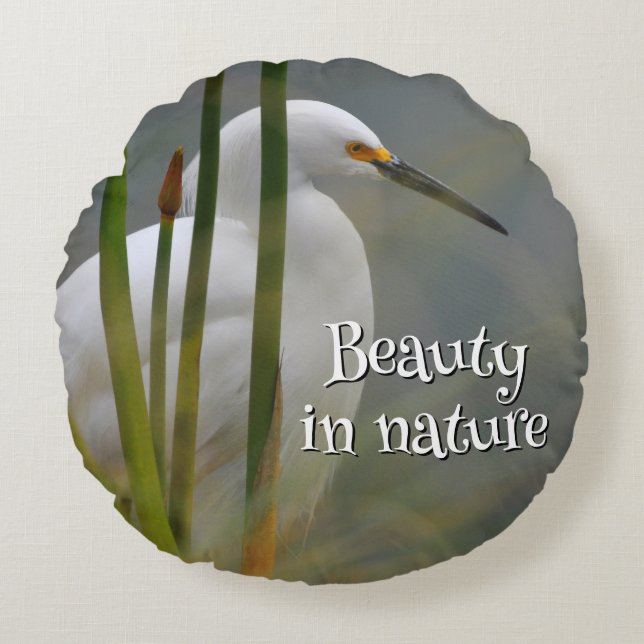 Great Egret Round Cushion (Front)