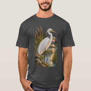 Great Egret Wetland Sunset Wilderness T-Shirt