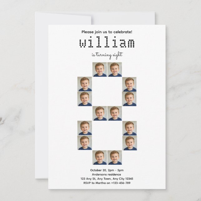 Great Eight Photo Collage Birthday Invitation (Front)