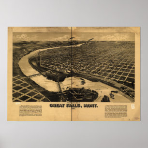 Great Falls Montana 1891 Antique Panoramic Map Poster