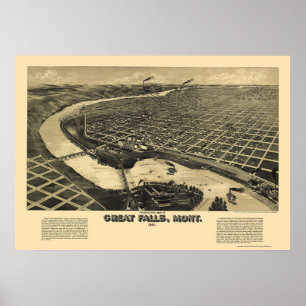 Great Falls, MT Panoramic Map - 1891 Poster