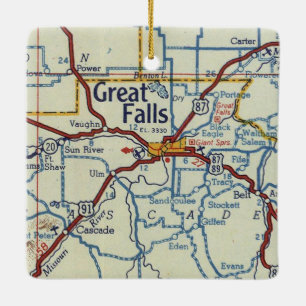 Great Falls MT Vintage Map Ceramic Ornament