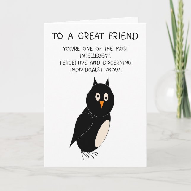 Great Friend Humourous Birthday Card Owl (Front)