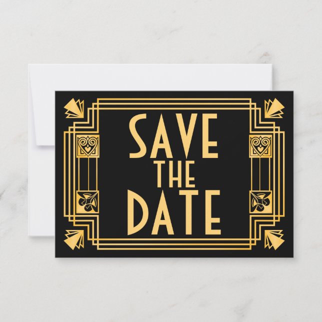 Great Gatsby 1920s Art Deco Wedding Save the Date (Front)