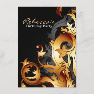 great gatsby abstract flourish black and gold leaf invitation