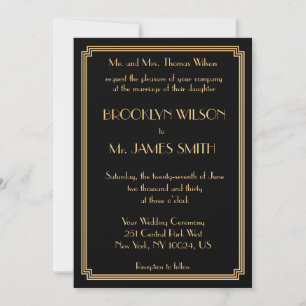 Great Gatsby Art Deco Black Gold Wedding Invites