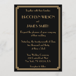 Great Gatsby Art Deco Black Gold Wedding Invites