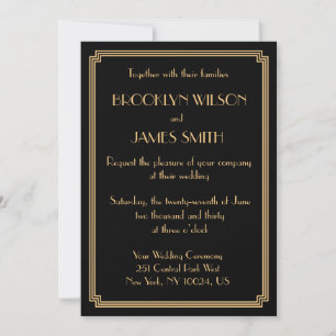 Great Gatsby Art Deco Black Gold Wedding Invites