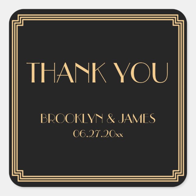 Great Gatsby Art Deco Black Gold Wedding Stickers (Front)