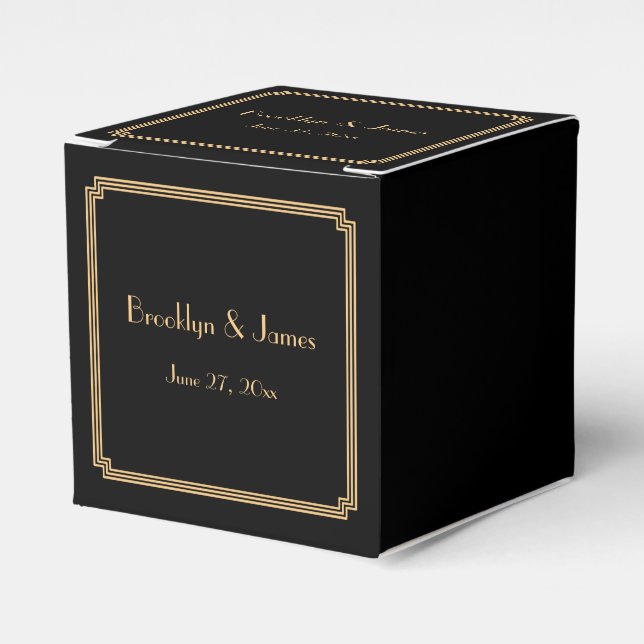Great Gatsby Art Deco Black Wedding Favour Boxes (Front Side)