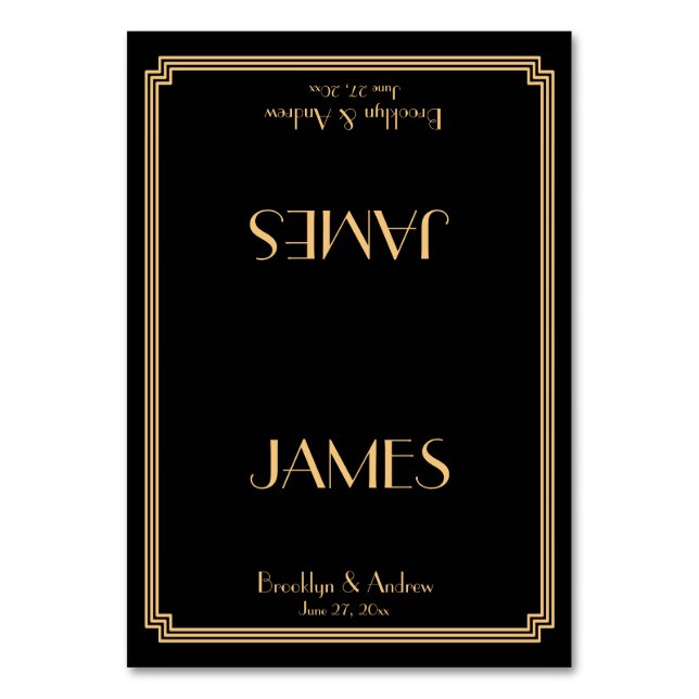 Great Gatsby Art Deco Black Wedding Place Cards (Front)