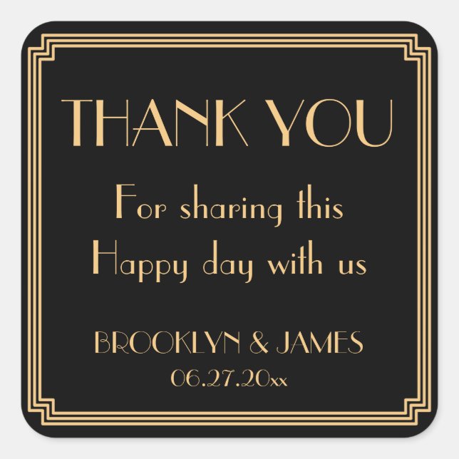 Great Gatsby Art Deco Black Wedding Stickers (Front)
