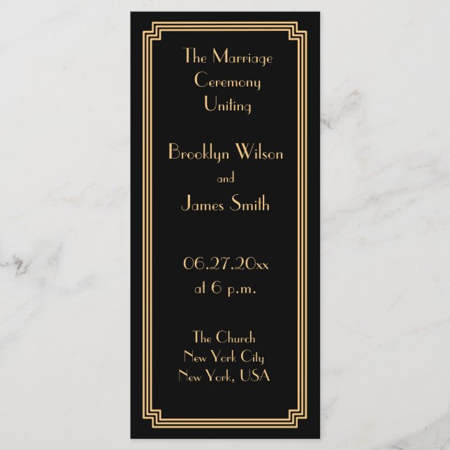 Great Gatsby Art Deco Gold Black Wedding Programs Programme (Front)