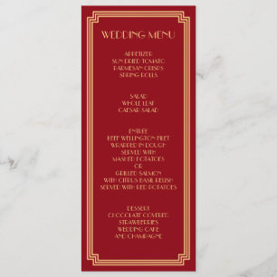 Great Gatsby Art Deco Gold Red Wedding Menu