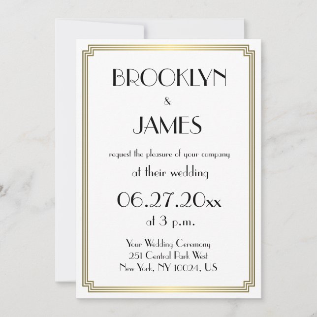 Great Gatsby Art Deco Gold Wedding Invitations (Front)